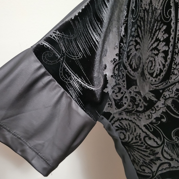 Bke black paisley velvet faux leather chiffon combo blouse size large - Picture 5 of 11